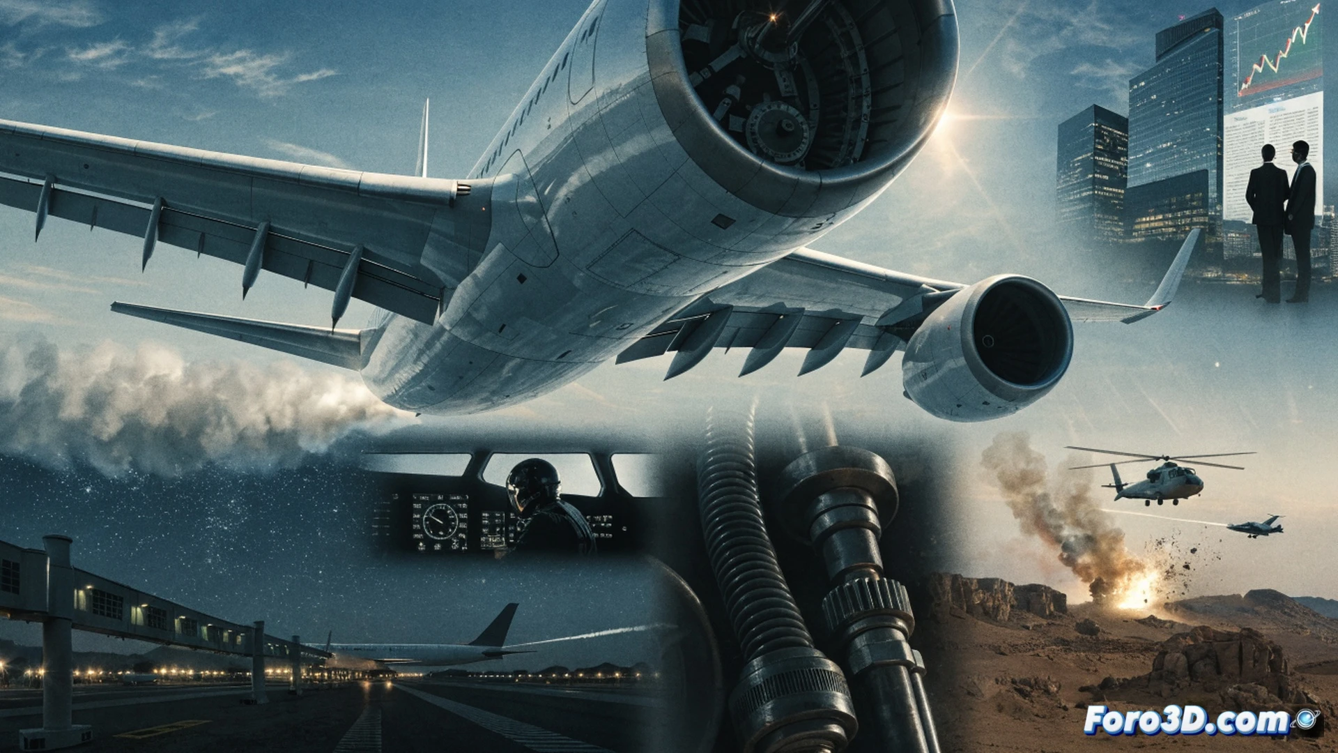 European jetliner climbing through dark storm clouds, wing flexing under turbulence, fuel nozzle detaching from wingtip with glowing amber droplets, engine nacelle showing heat distortion, maintenance crew on tarmac below holding delayed delivery clipboard, cockpit altimeter needle spinning past 30,000 feet, passenger window revealing empty middle seats inside cabin, photorealistic cinematic visualization, dramatic overcast lighting, metallic fuselage reflections, vapor trails mixing with exhaust, ultra-detailed turbine blades visible through intake, technical aviation illustration style