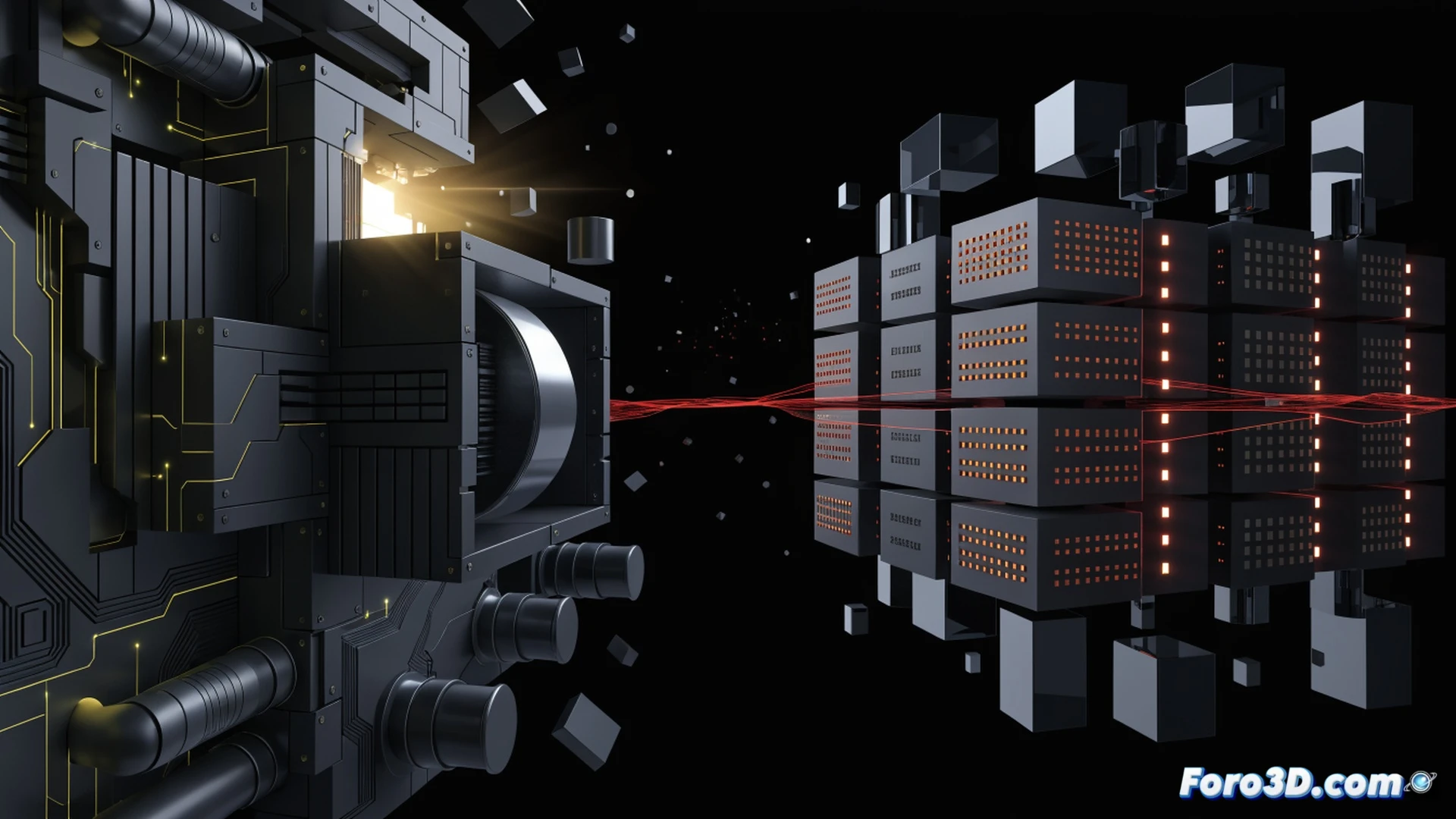 cinematic technical illustration showing a server rack with glowing AI gateway interface labeled LiteLLM, a small user icon with low privileges climbing through a broken firewall panel into the root access zone, malicious code strands spreading from the user to the main server motherboard, red alert indicators flashing on network switches, data packets leaking from open ports, photorealistic engineering visualization, dramatic high-contrast lighting, dark blue and red color palette, detailed circuit traces and cooling fans visible, urgent security breach atmosphere