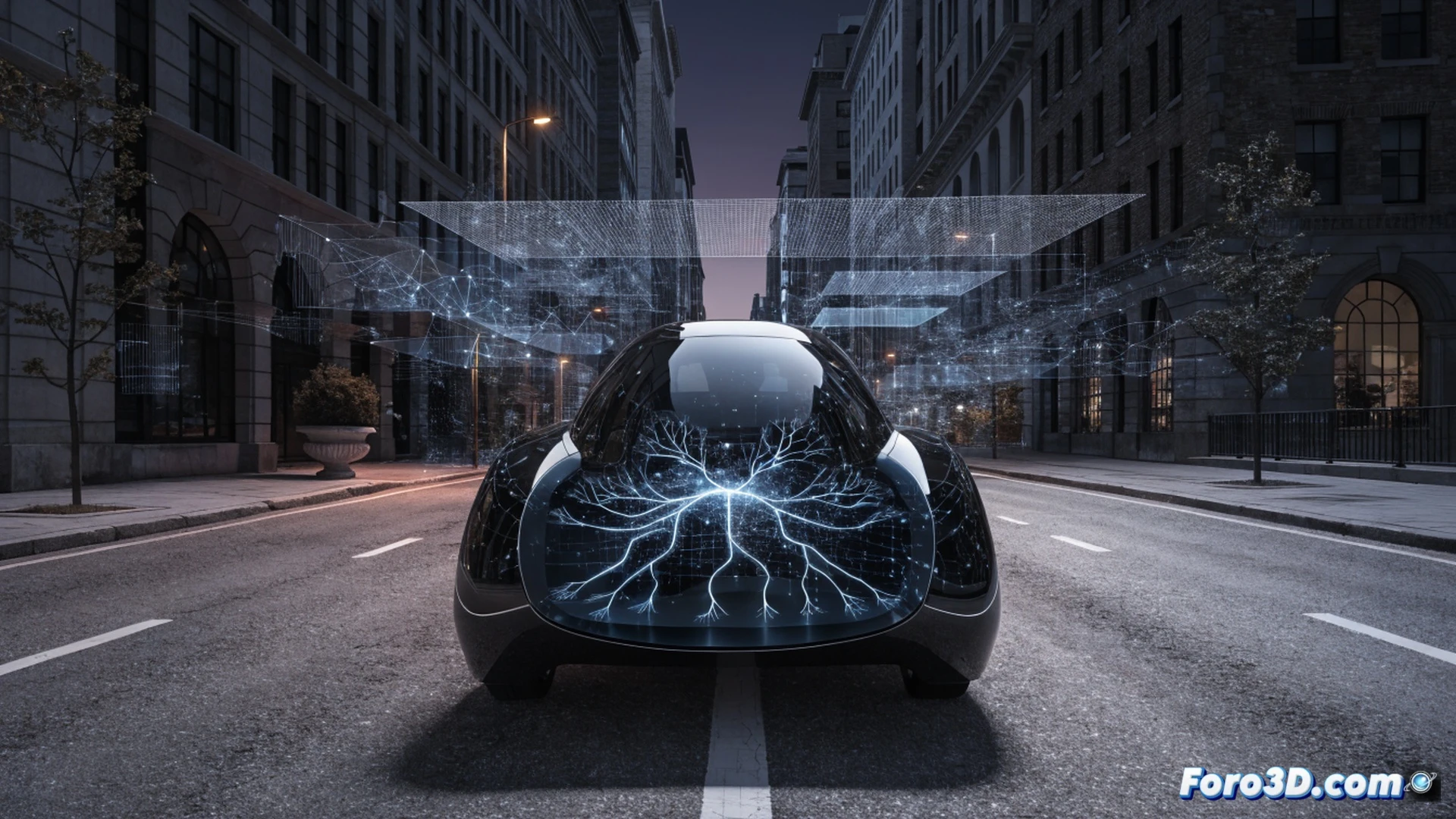 autonomous vehicle neural network training visualization, camera array on car roof capturing real-time street scene, raw visual data flowing as glowing streams into deep learning architecture diagram, processing layers illuminating sequentially while steering wheel turns by itself, no GPS or map data visible, photorealistic technical illustration, cinematic lighting reflecting off metallic sensors, neural connections pulsing with blue and orange energy, motion blur on passing traffic, dynamic focus showing AI decision-making process active, hyperdetailed lens flare on camera optics, engineering visualization style