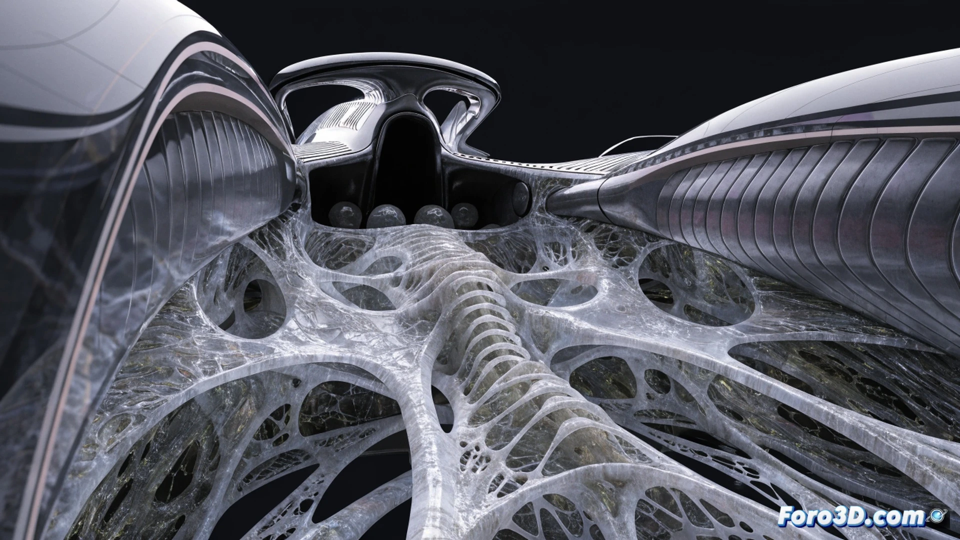Formula 1 Williams Racing 2026 car chassis in a wind tunnel, nanofibers glowing green spreading across a crack in the carbon fiber structure during a live repair process, engineers monitoring real-time self-healing progress on holographic diagnostic screens, microscopic view of living fibers actively reconnecting broken material layers, technical engineering visualization, photorealistic render, bright workshop lighting, metallic and composite textures, ultra-detailed mechanical components, dramatic industrial atmosphere