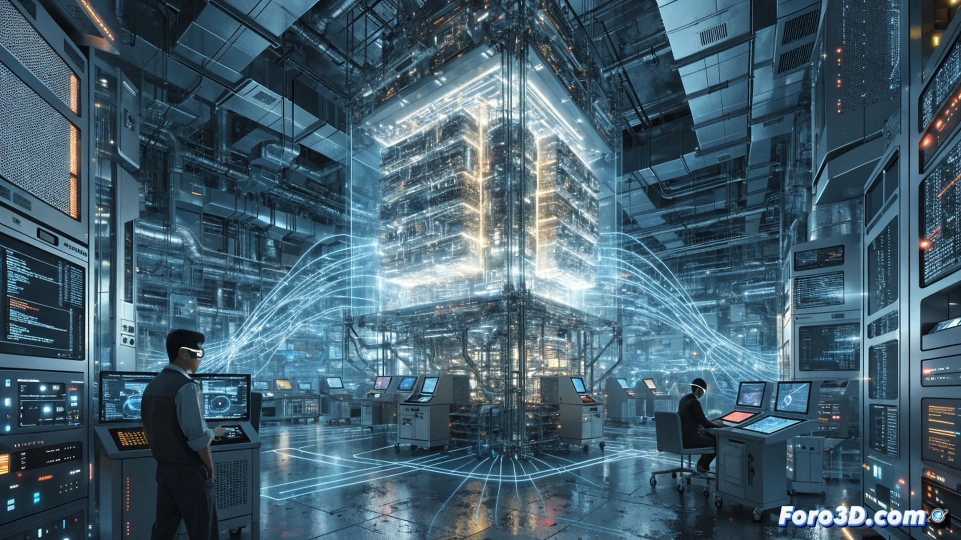 Indian technology training center interior, Wipro employees in blue uniforms gathered around interactive holographic displays showing Claude AI neural network architecture, engineers gesturing at glowing node connections while others type on laptops with Anthropic interface visible, futuristic Bengaluru office with glass walls and green plants, cinematic technical illustration, blue and white ambient lighting, digital data streams flowing between screens, realistic human poses concentrating on complex AI workflows, photorealistic corporate training environment, modern ergonomic furniture, subtle AI chatbot icons floating above devices