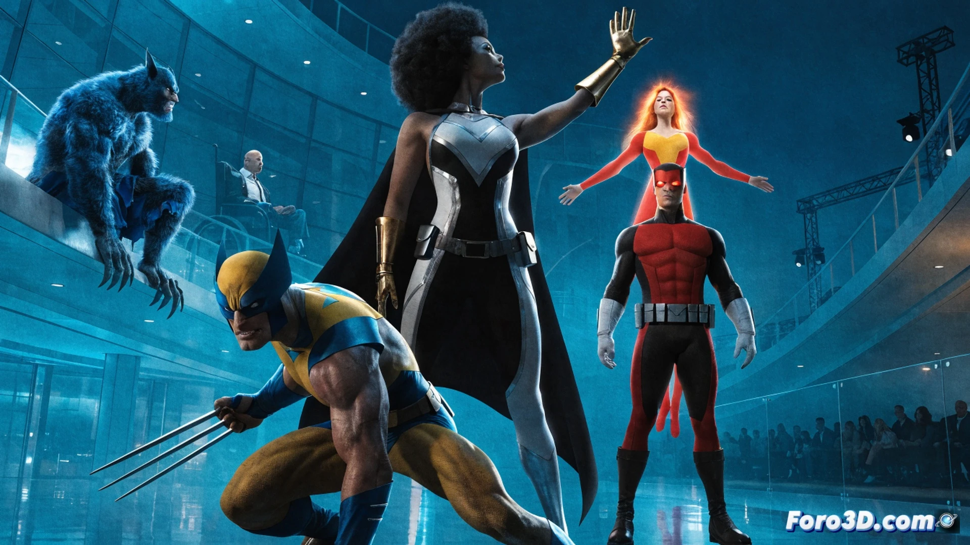X-Men 97 animated series scene, a holographic display of Rotten Tomatoes 100% score glowing above a streaming interface, while a stylized Phoenix force energy surge erupts from a tablet device, fragments of code and digital particles scattering in mid-air, a mechanical claw holding a Tribeca Film Festival badge, cinematic tech visualization, dark blue and gold lighting, motion blur on holographic elements, glowing circuit board patterns, photorealistic digital illustration, ultra-detailed futuristic control panel