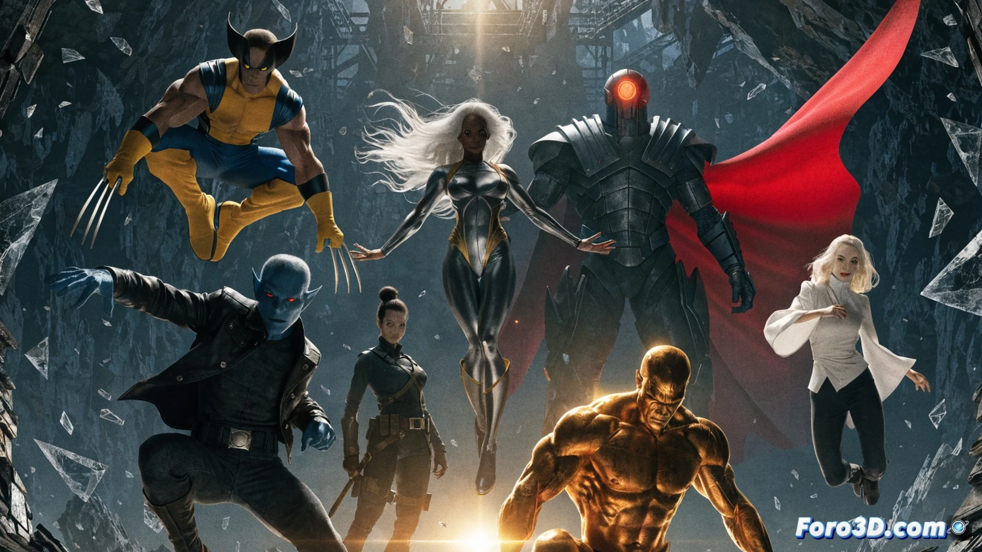 X-Men 97 animated series digital production workflow, Marvel character models being assembled on a computer monitor while a stylus interacts with a drawing tablet, split-screen showing character animation rigging on left and multiverse portal effect on right, cinematic technical illustration style, glowing blue and yellow energy arcs connecting character silhouettes, desktop setup with reference boards and color palettes, dramatic studio lighting with volumetric beams, hyper-detailed pencil strokes and digital brush textures, photorealistic render of creative tools and screen reflections