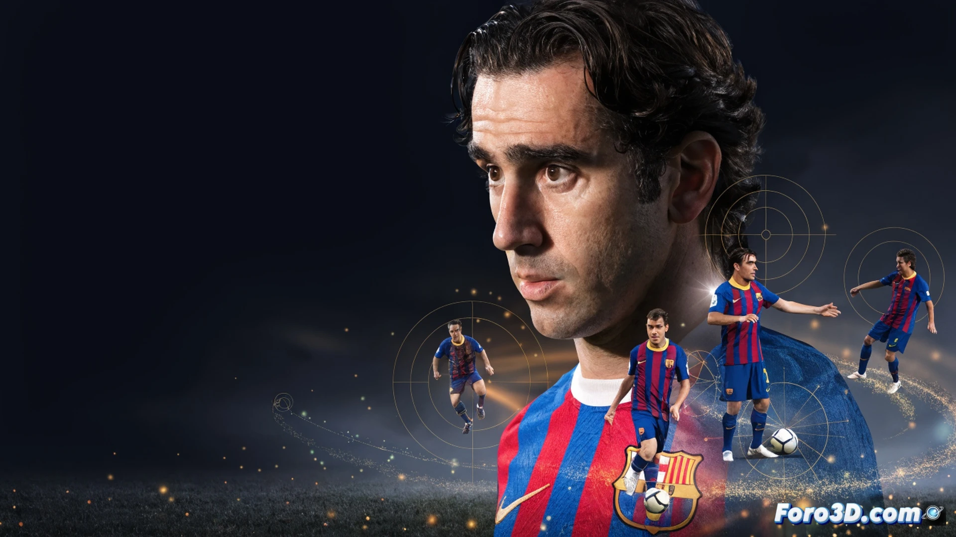 Xavi Hernández en acción durante un pase filtrado, mostrando orientación corporal de 360 grados, balón en movimiento desde el pie hacia un compañero, líneas de trayectoria de pase brillantes en el césped, diagrama táctico superpuesto con zonas de presión y espacios libres, estadio iluminado con focos, depth of field en los jugadores, estilo cinematic photorealistic con iluminación dramática y texturas de césped detalladas, render técnico de inteligencia espacial en fútbol posicional.