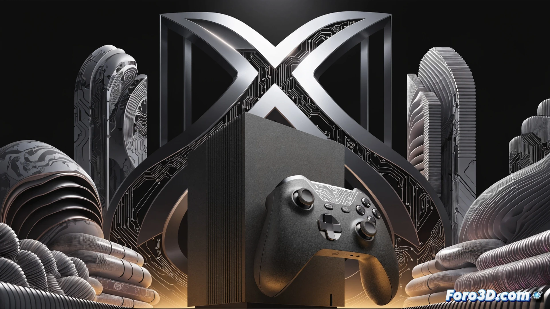Xbox Series X console on a futuristic display stand, holographic game icons of Gears of War and Clockwork Revolution floating above it, a glowing digital lock symbol snapping onto the console while multiplatform logos fade into the background, cinematic technical illustration, metallic green and black color scheme, realistic reflections on the console surface, dramatic spotlight from above, photorealistic render, action of exclusivity being activated, demonstrating clear value proposition