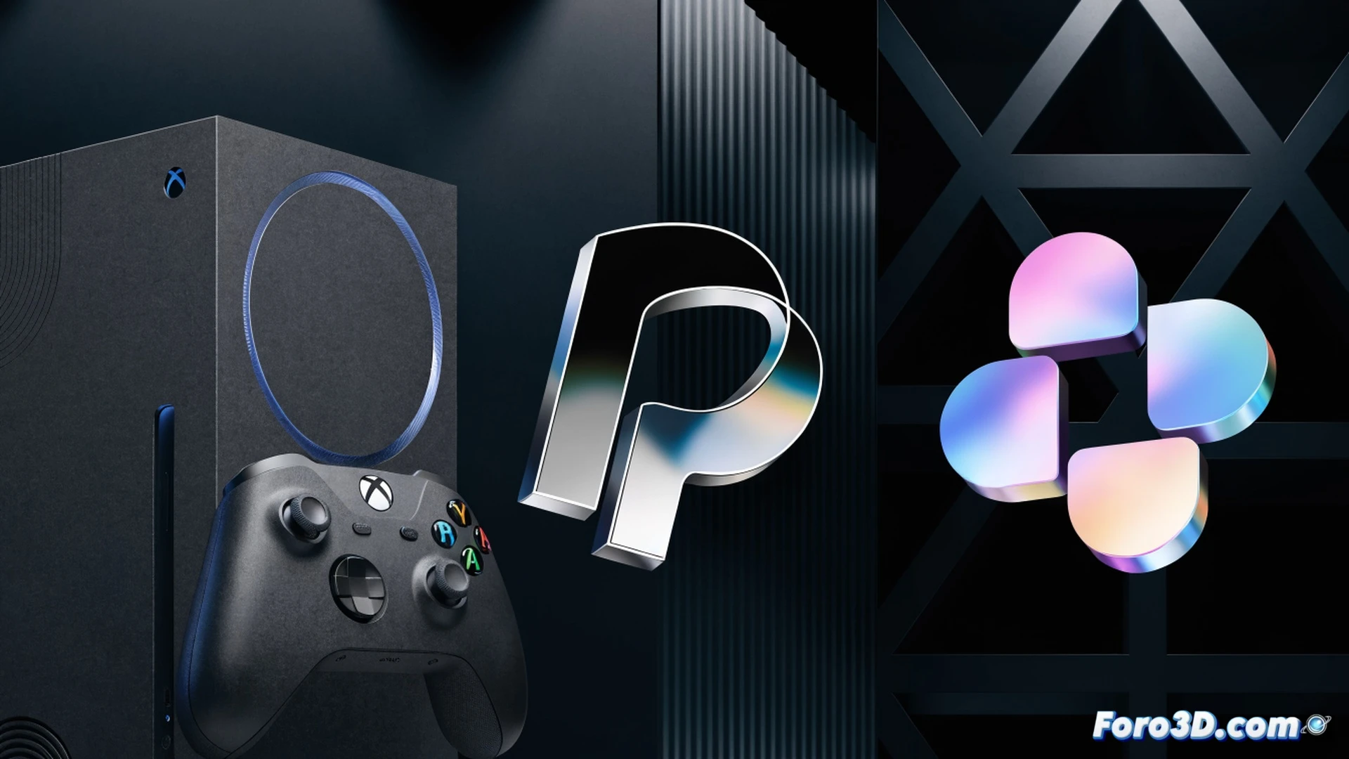 digital payment interface on an Xbox console screen, user clicking buy now button, split payment options showing PayPal and Klarna logos, console controller held in hand, transaction processing animation visible, sleek gaming setup with LED lighting, photorealistic technical illustration, close-up of screen displaying monthly installment plan, credit card and smartphone nearby, subtle green Xbox brand accents, cinematic lighting on hardware surfaces, ultra-detailed electronic components, realistic reflection on glossy screen