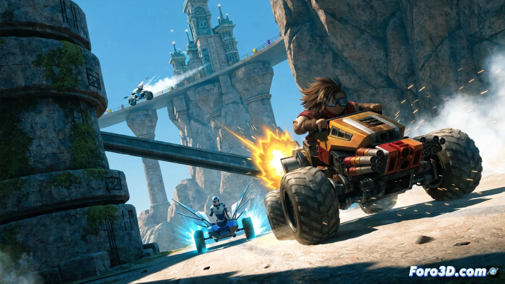 Nopon Grand Prix race scene on a futuristic Switch 2 console screen, cartoonish Nopon characters driving hover vehicles through a winding circuit inspired by Xenoblade Chronicles grassy plains, vehicle exhaust leaving glowing energy trails, dynamic motion blur during a sharp turn, controller held by a player showing button inputs for drifting, cinematic game render style, vibrant green and blue neon lighting, ultra-detailed vehicle chassis with exposed mechanical parts, photorealistic hardware reflection on glossy screen