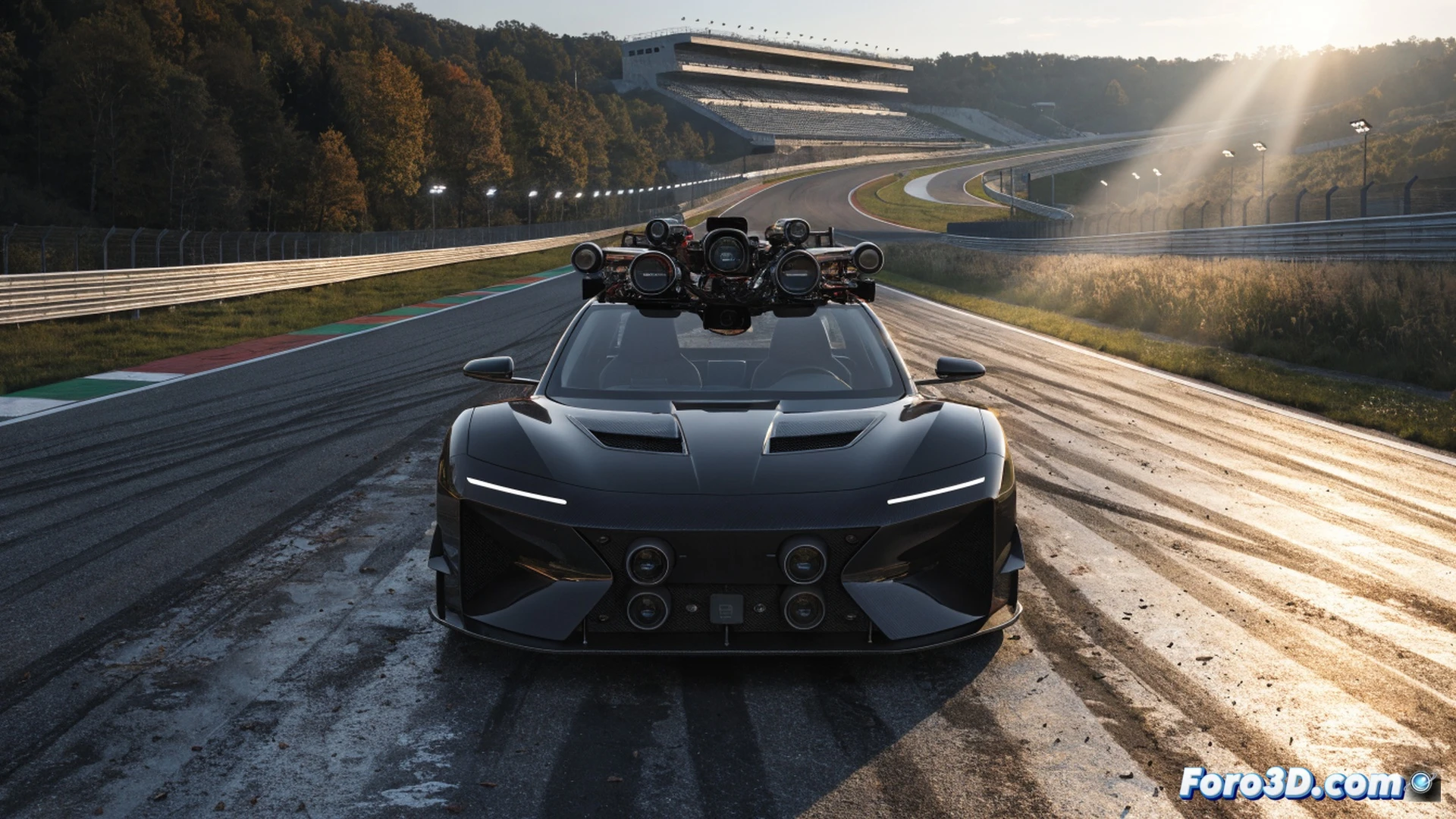 Xiaomi YU7 GT electric vehicle navigating Nürburgring track autonomously, no driver visible inside cockpit, vehicle cornering at moderate speed with safety-focused trajectory, glowing LIDAR sensors on roof scanning the road ahead, dashboard screens displaying real-time autonomous driving software interface with path planning lines, brake lights faintly glowing while entering a curve, cinematic engineering visualization, photorealistic metallic body reflecting forest greenery, motion blur on wheels but restrained speed, dramatic overcast sky, ultra-detailed tire texture and suspension geometry, technical illustration style with precise reflections