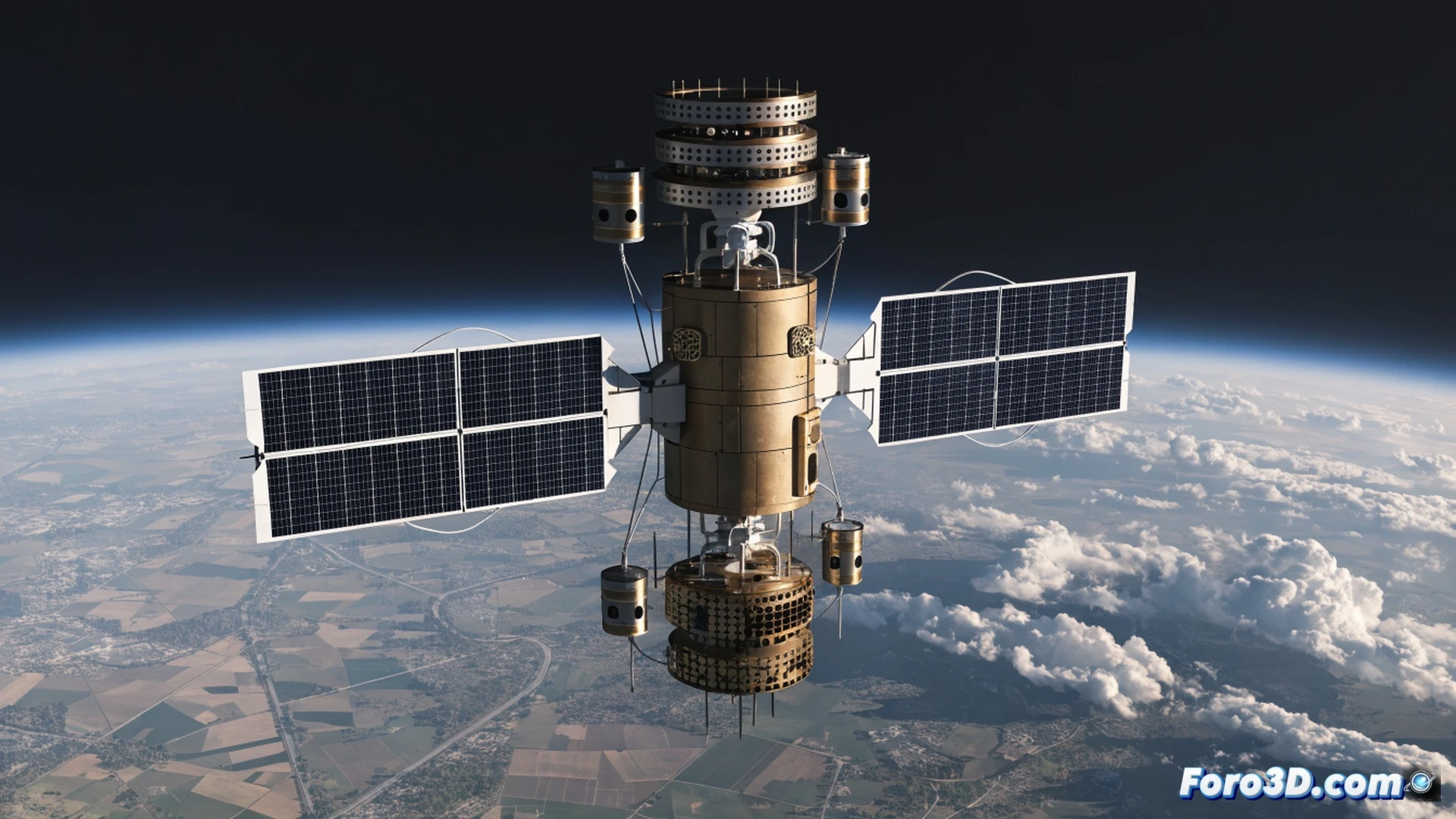 Yam-9 satellite in low Earth orbit deploying a hexagonal AI processing panel, neural network visualized as glowing orange data streams flowing from Earth observation sensors directly into an onboard chip, beams of light scanning a flooded agricultural field and a cracked dam simultaneously, autonomous object detection demonstrating real-time analysis, cinematic space technology visualization, Earth curvature in deep blue background, solar panels angled dynamically, photorealistic engineering render with metallic textures and atmospheric glow
