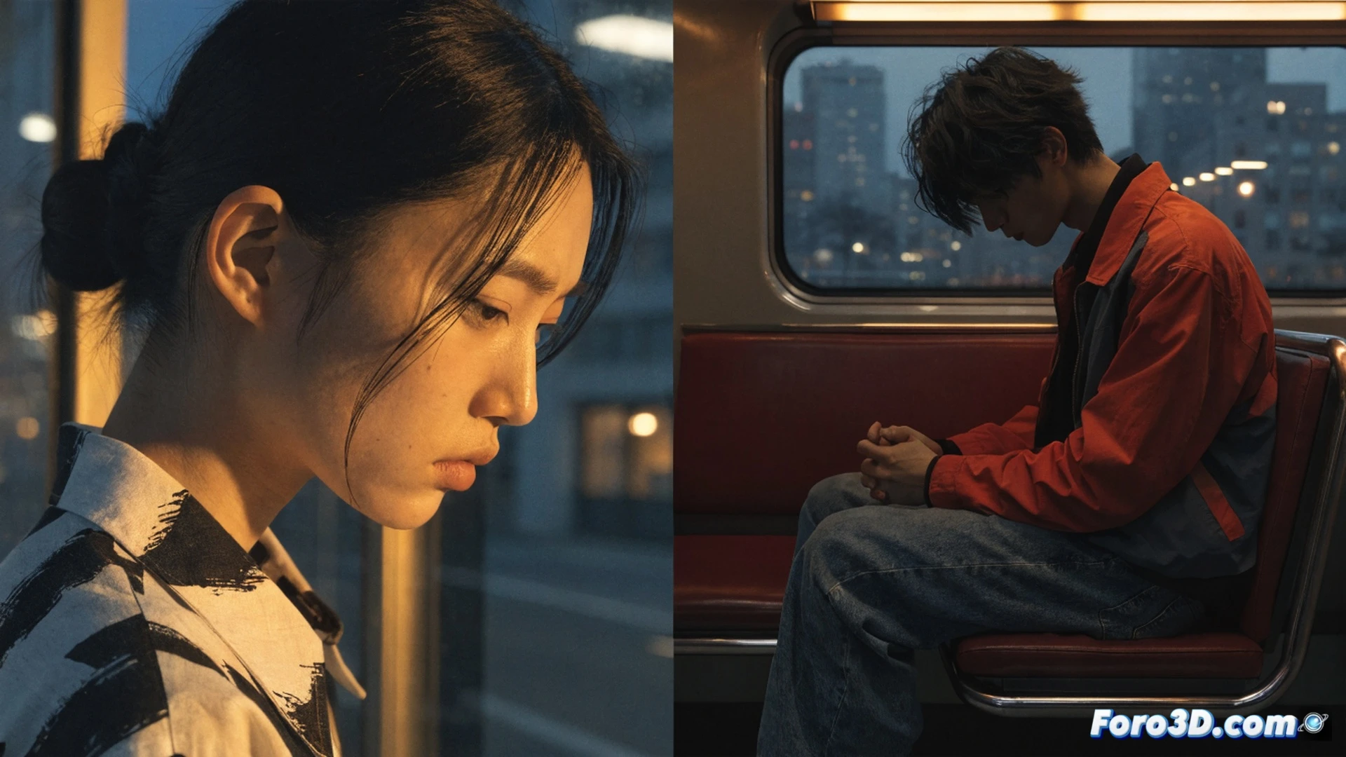 Cinematic scene of a woman in a dimly lit Tokyo apartment, reaching toward a translucent holographic screen showing a blurred face, her fingers passing through the image as it dissolves into static, scattered smartphone screens on a table displaying fragmented text messages, a half-empty coffee cup beside a laptop with editing software open, warm amber light from a streetlamp outside casting long shadows across the room, photorealistic film still, shallow depth of field, subtle lens flare, melancholic atmosphere, ultra-detailed textures of fabric and glass, emotional tension in the gesture of reaching