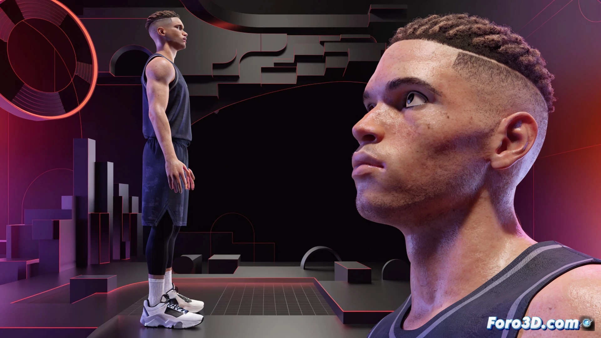 Zaccharie Risacher mid-air three-point release, long arms extended in shooting motion, basketball leaving fingertips with backspin visible, defensive player lunging forward trying to block, high-tech arena court with hardwood reflections, biometric tracking data points floating around his shooting arm, joint angles and release height measured by glowing motion capture lines, biomechanical analysis interface overlays showing kinetic chain from feet to wrist, cinematic photorealistic technical illustration, dramatic side lighting, sweat droplets frozen in mid-air, ultra-detailed muscle definition, modern sports science visualization