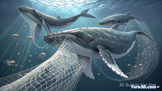Ballenas jorobadas y la tecnología 3D de sus redes de burbujas