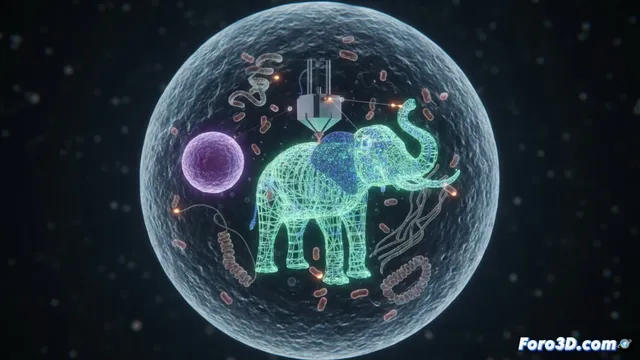 Bioimpresión 3D de un elefante dentro de una célula viva