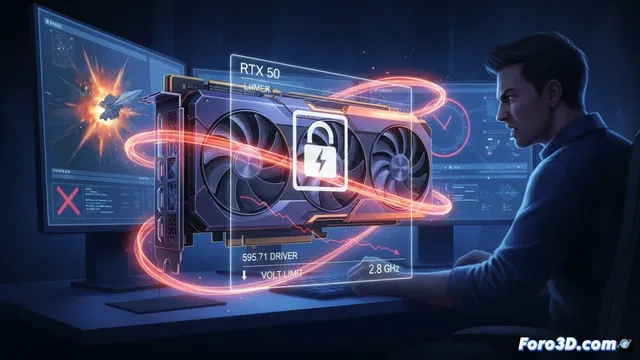 Drivers NVIDIA 595.71 limitan voltaje RTX 50, afectando rendimiento 3D
