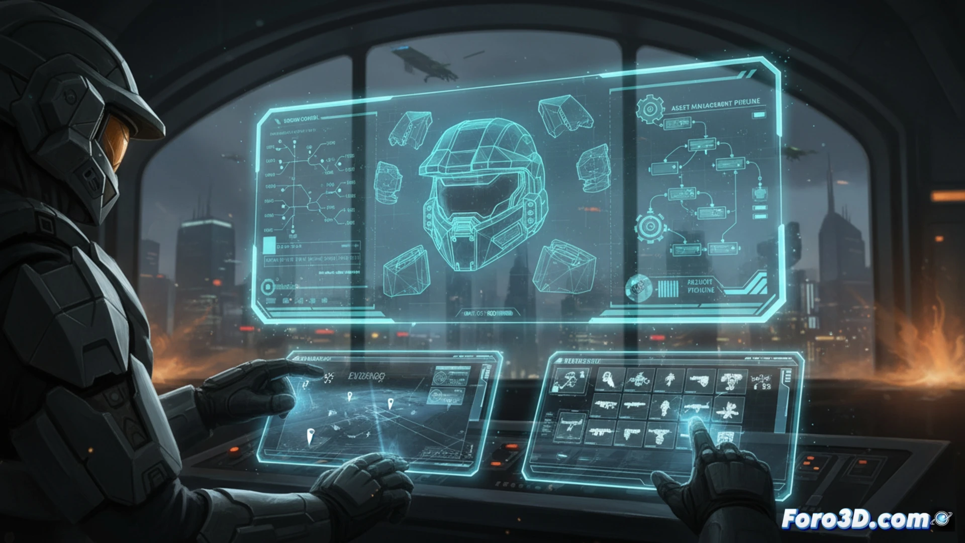 Vista de un personaje de Halo con múltiples opciones de armadura y colores desbloqueados en el menú de personalización.