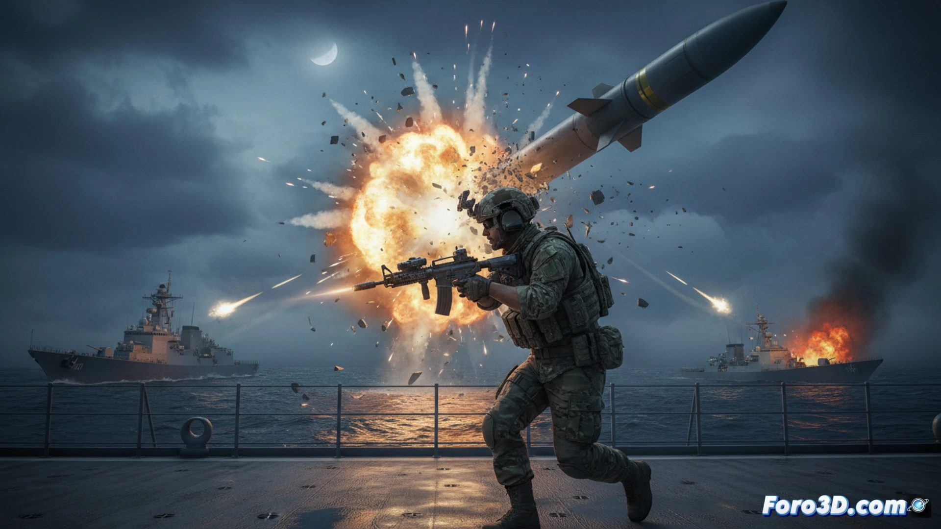 3D reconstruction of the missile trajectory and interception point over the eastern Mediterranean.