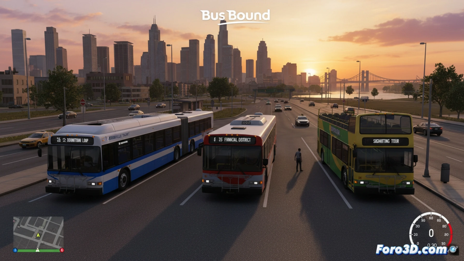 Autobus detenido en una parada urbana bajo la lluvia, con pasajeros esperando y farolas reflejadas en el asfalto mojado.
