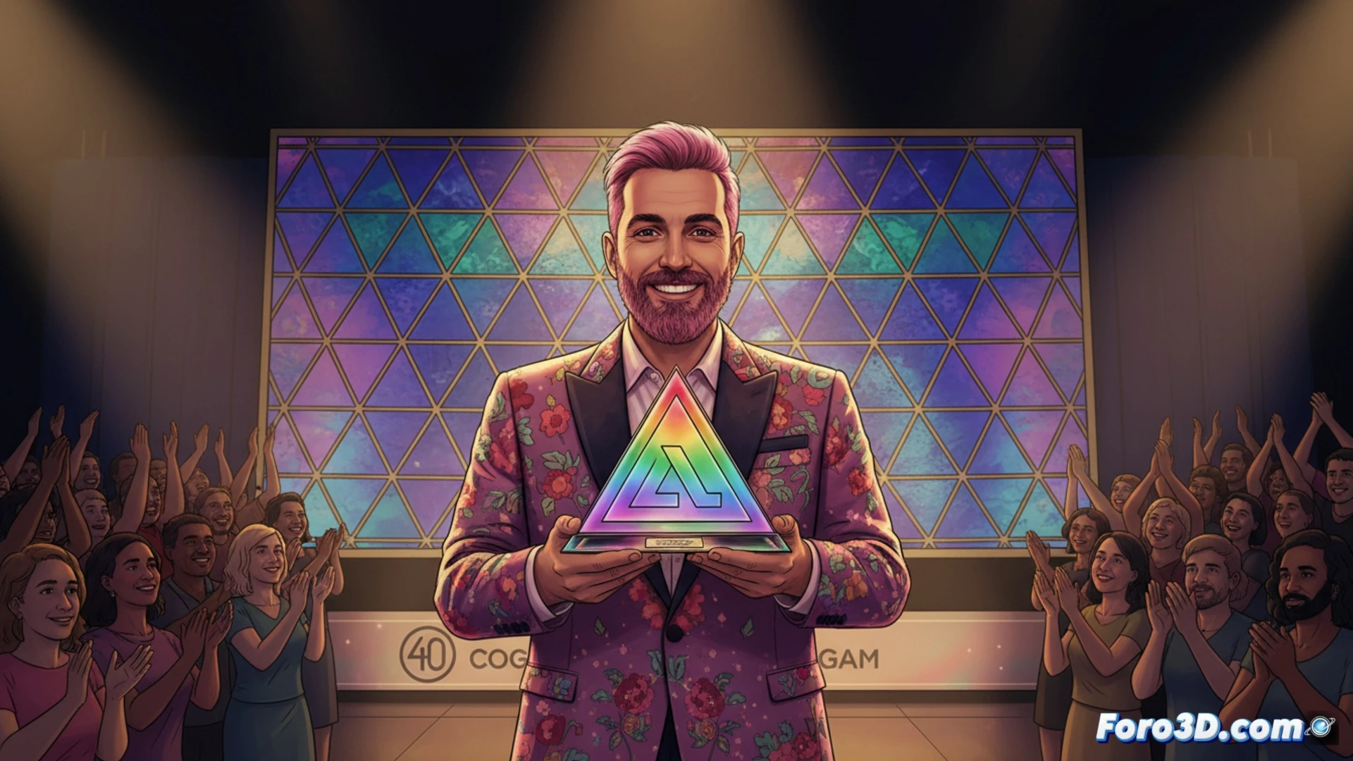 Eduardo Casanova en un primer plano intenso, con colores vibrantes de fondo que simbolizan su activismo artistico y digital.