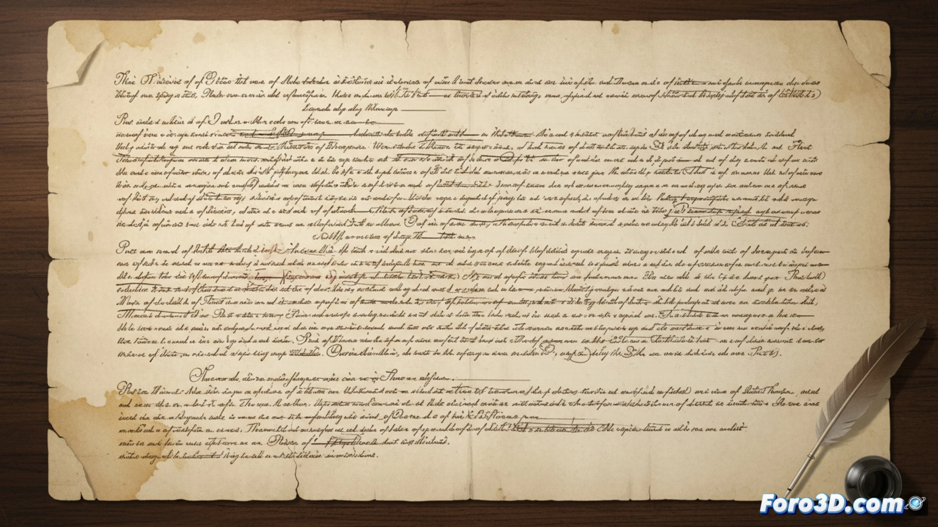 Modelo 3D de alta resolución del borrador manuscrito de la Declaración de Independencia, mostrando textura y tachaduras.