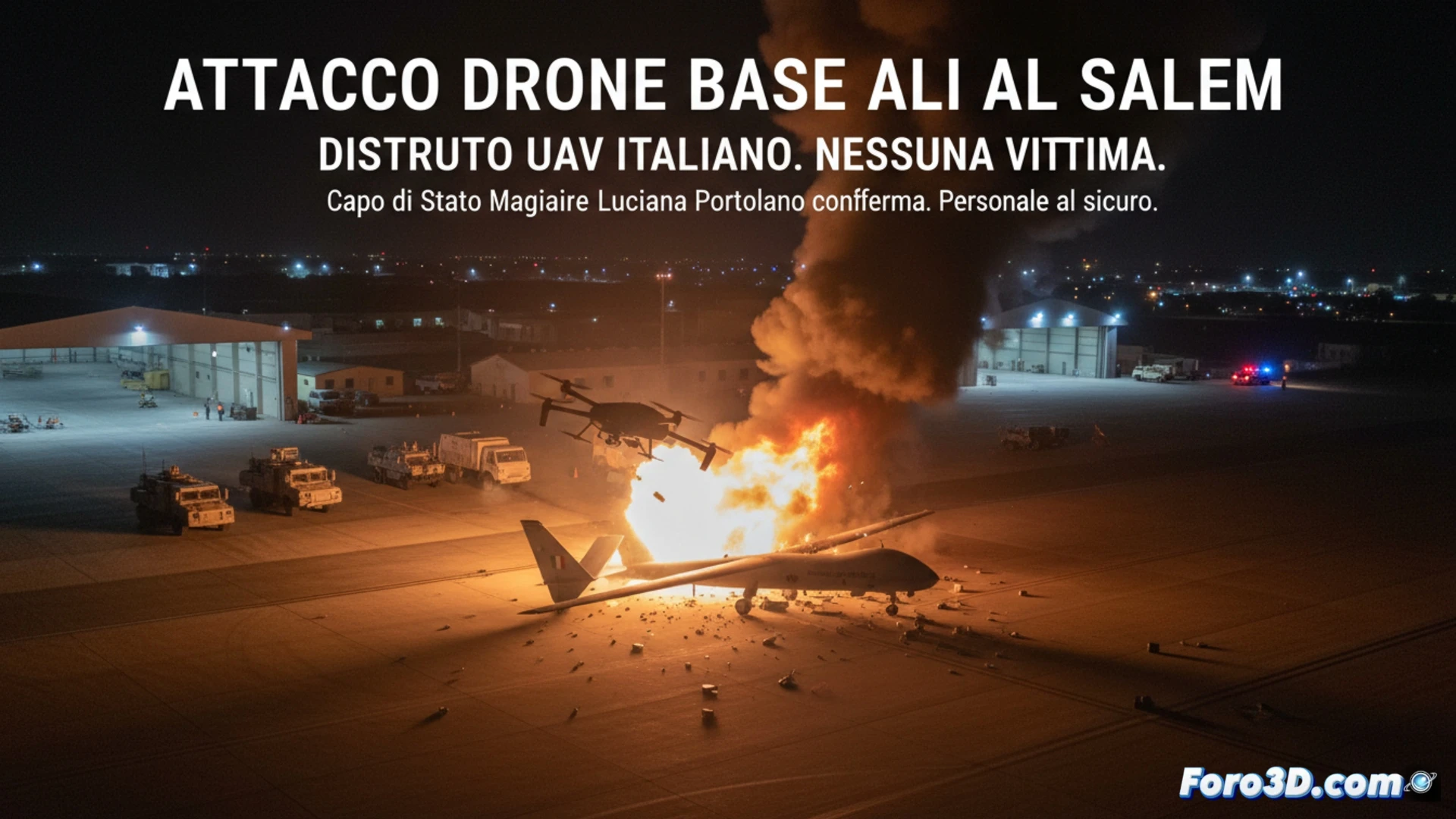 Dron ataca base Ali Al Salem en Kuwait y destruye UAV italiano