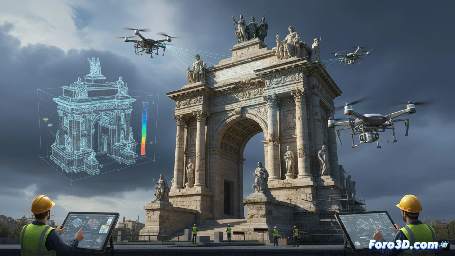 Drones y 3D para restaurar el Monumento a los Caídos de Navarra