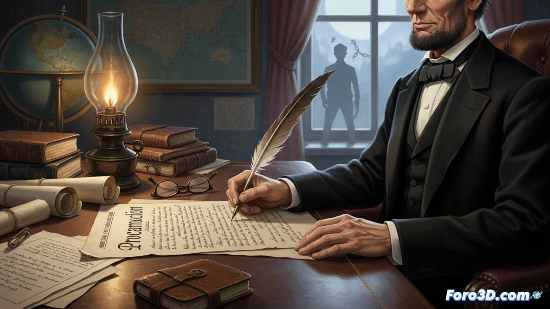 Modelo 3D interactivo del borrador de la Proclamacion de Emancipacion, con anotaciones que destacan sus cambios y significado historico.