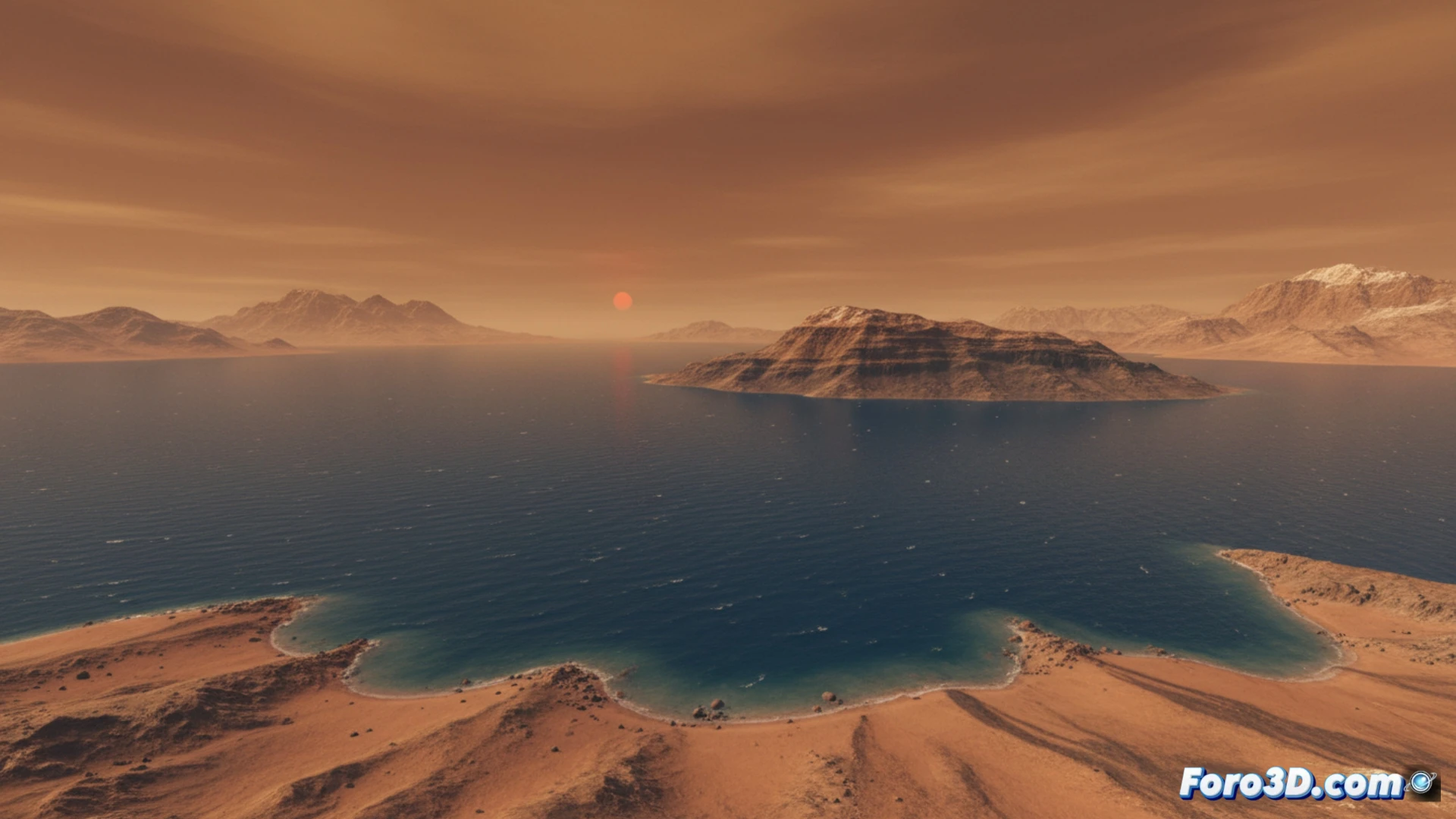 3D model of Mars showing the ancient ocean and the processes of water loss into space.