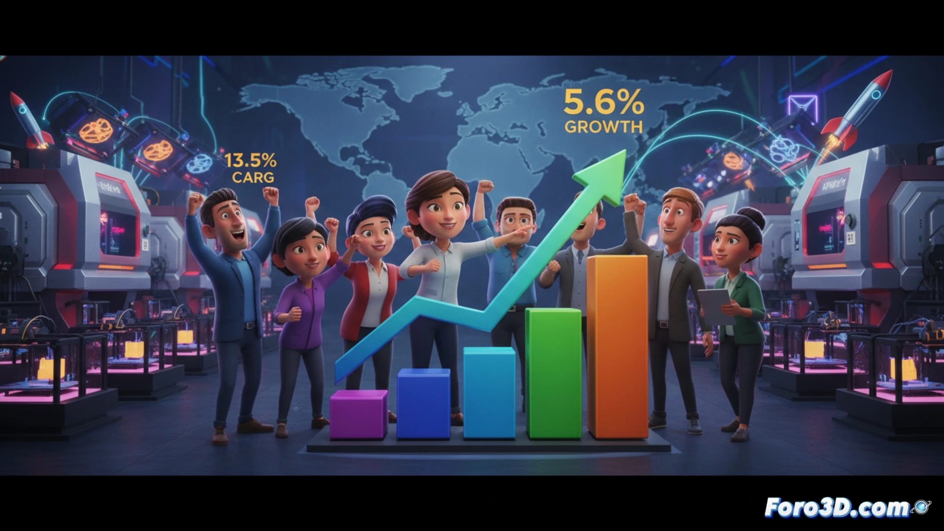 Grafico de crecimiento del mercado industrial de fabricacion aditiva mostrando una curva ascendente superando los 11000 millones de euros.