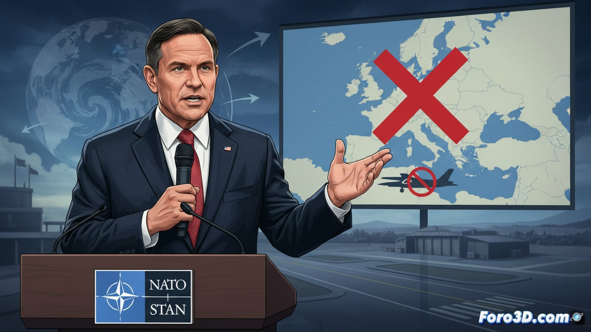 Mapa de rutas logisticas de la OTAN en el Mediterraneo con puntos clave en España y flujos interrumpidos.