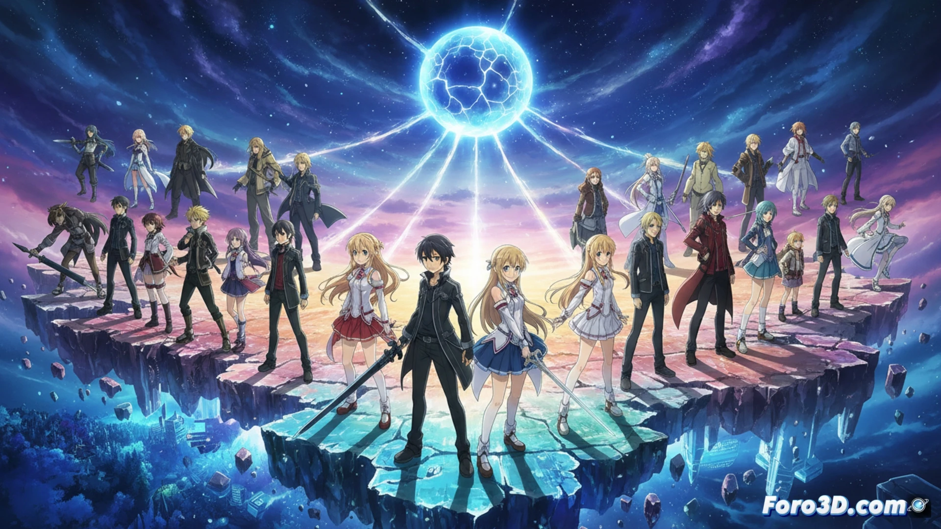 Logotipo de PlayStation Plus junto a caratulas de Sword Art Online, Lords of the Fallen y Microsoft Flight Simulator.