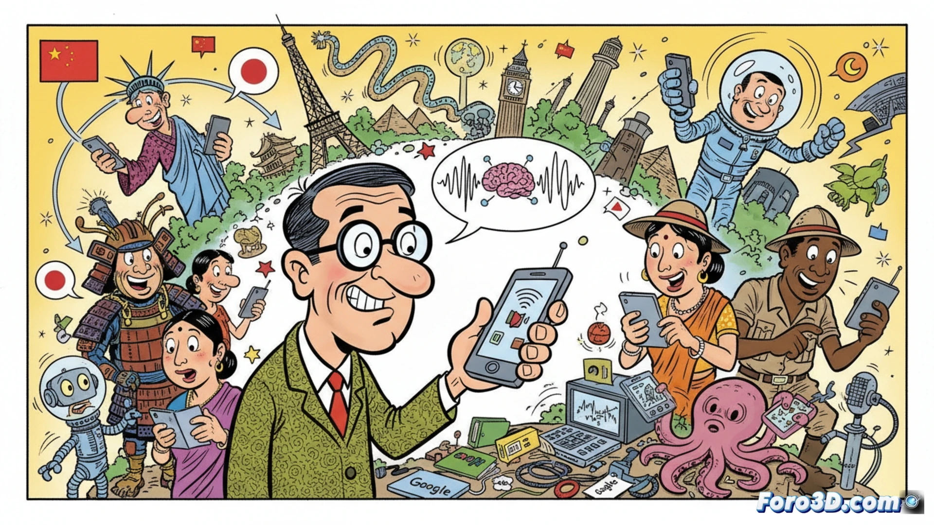 Persona usando el telefono para apuntar a una flor mientras habla con la IA de Google, simbolizando la busqueda conversacional.