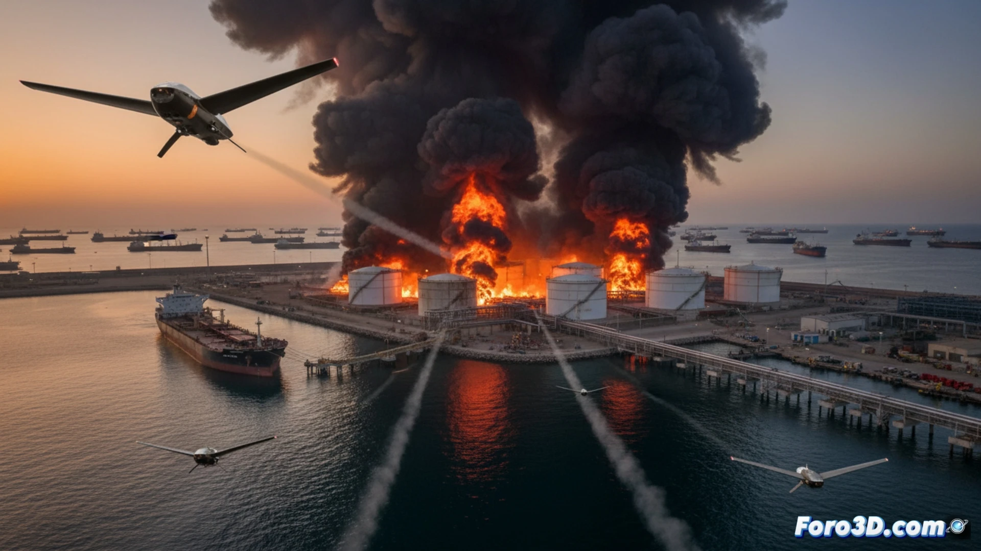 Incendio en puerto clave de Emiratos tras ataque con drones de Irán