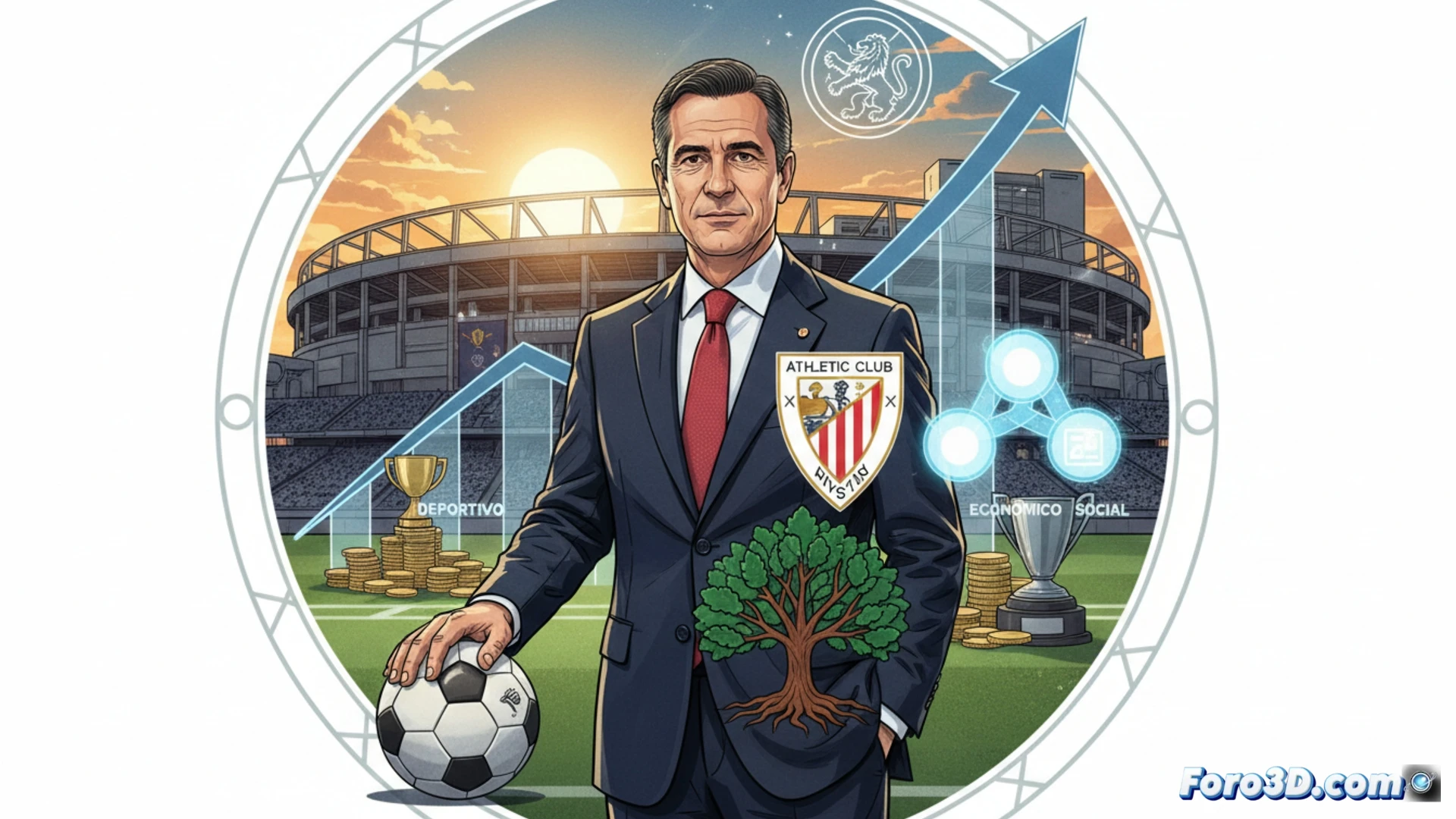 Jon Uriarte observa un modelo 3D de una jugada del Athletic en una pantalla táctil.