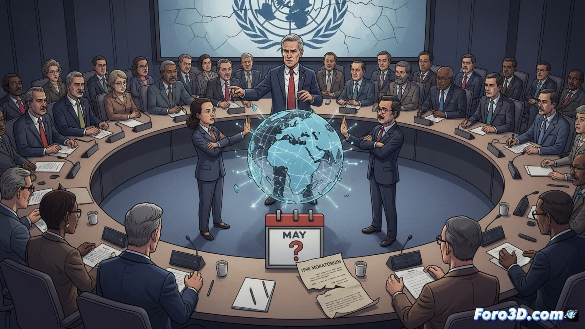 Un mapa mundial con rutas digitales fragmentadas y barreras arancelarias emergentes sobre los continentes.