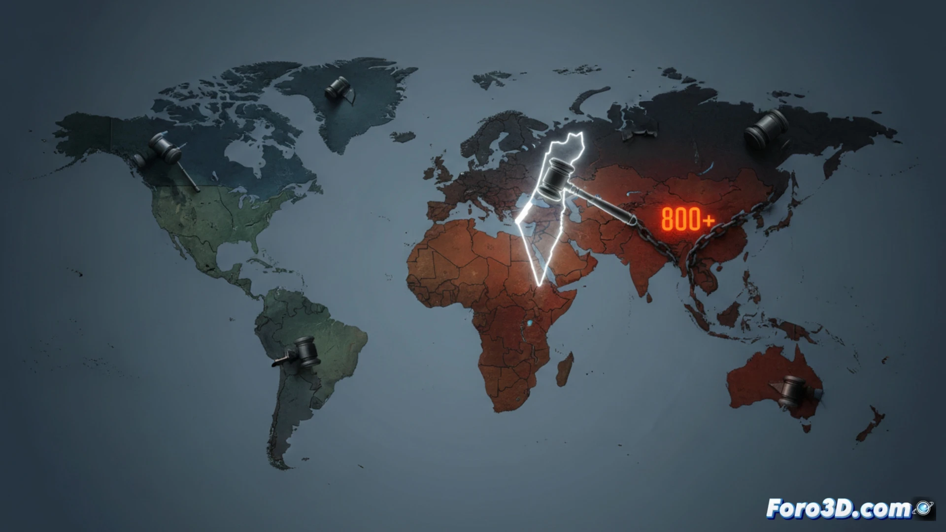 Mapa mundial 3D que muestra paises abolicionistas y retencionistas, con graficos de barras de ejecuciones anuales.