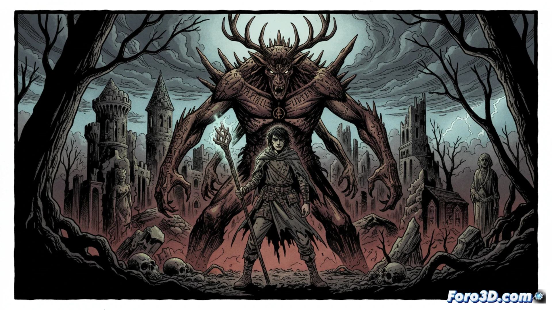 Mike Mignola dibuja bocetos de monstruos y arquitectura gótica para su nuevo cómic de fantasía oscura.