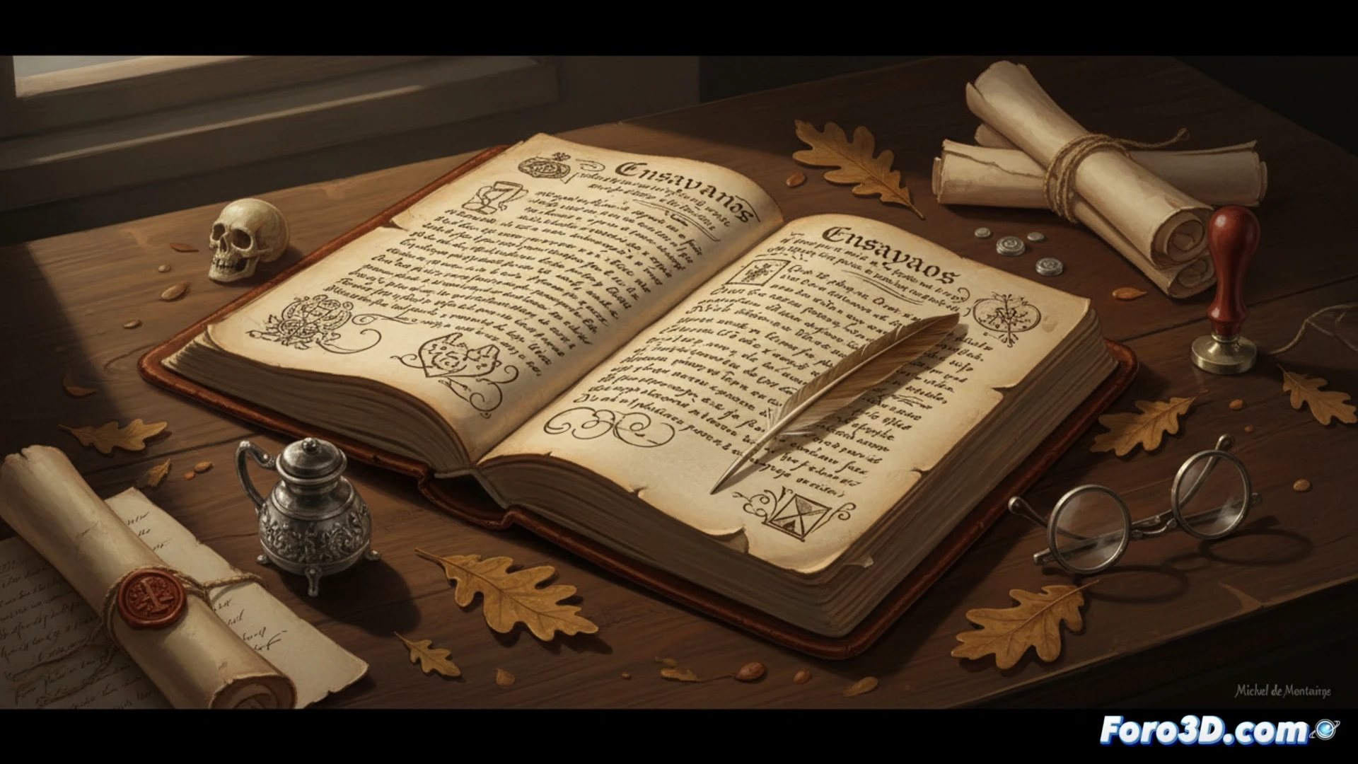 Manuscrito antiguo digitalizado en 3D, mostrando textura del papel y tinta, sobre una pantalla con herramientas de análisis.