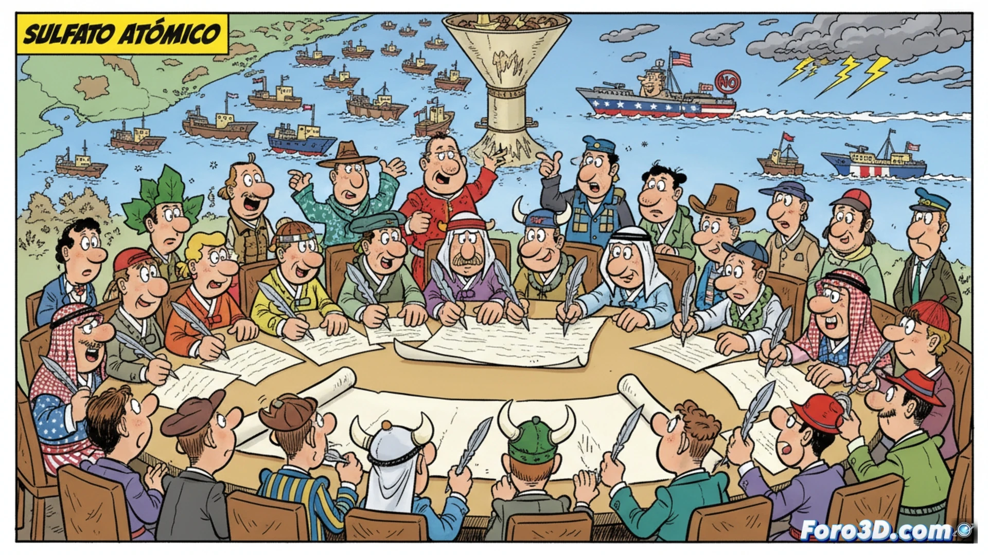 Mapa del Estrecho de Ormuz con rutas de buques petroleros y buques de guerra de la coalicion destacados.