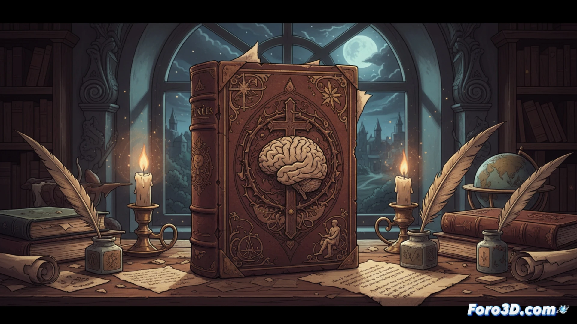 Un corredor digital infinito con fragmentos de texto brillante flotando en un vacío oscuro, creando un laberinto de pensamientos.