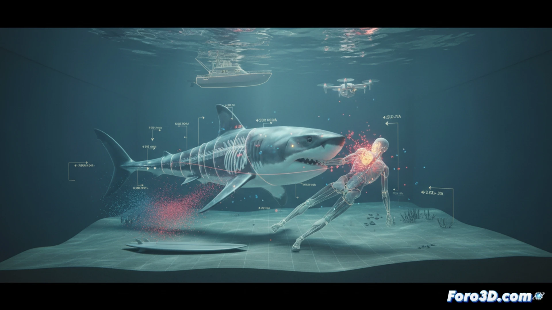 Reconstrucción 3D forense del ataque de tiburón en Peake Bay