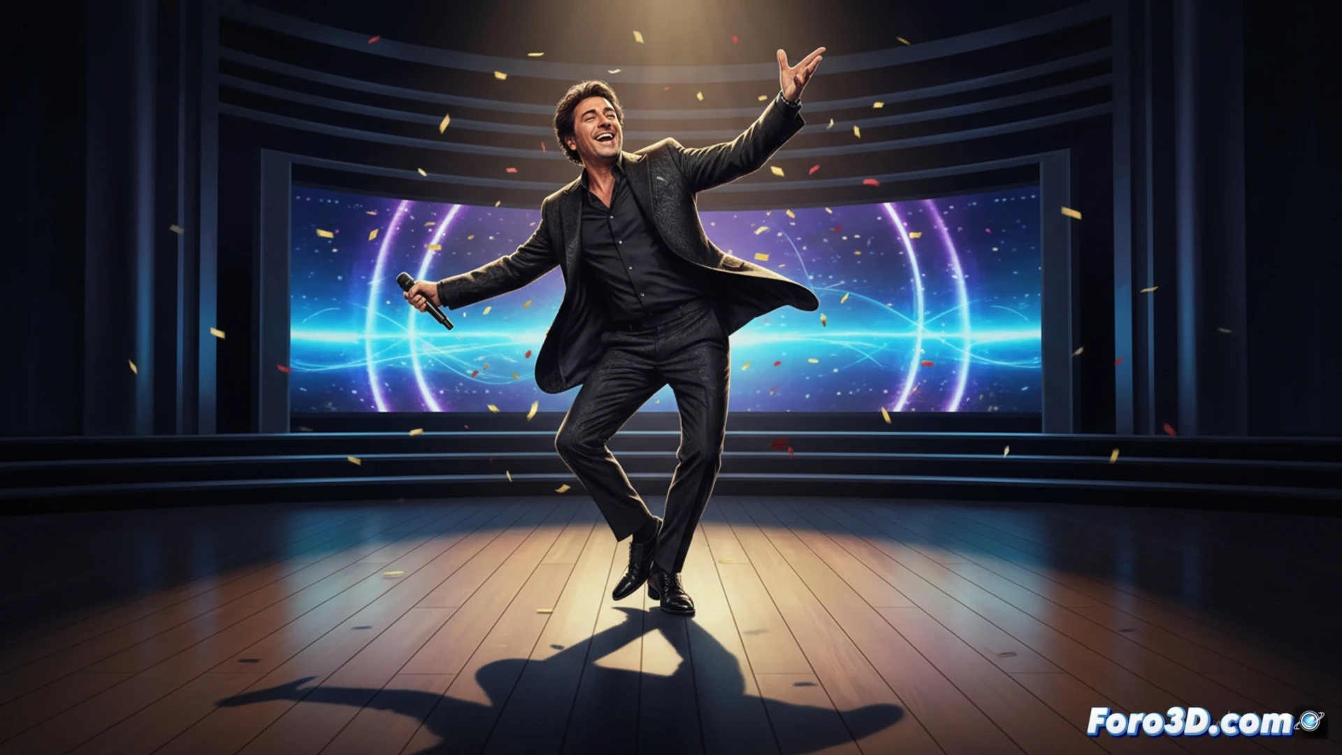 Un artista captura los movimientos espontáneos de un cantante que baila entre el público, estudiando cada gesto para crear animaciones realistas.