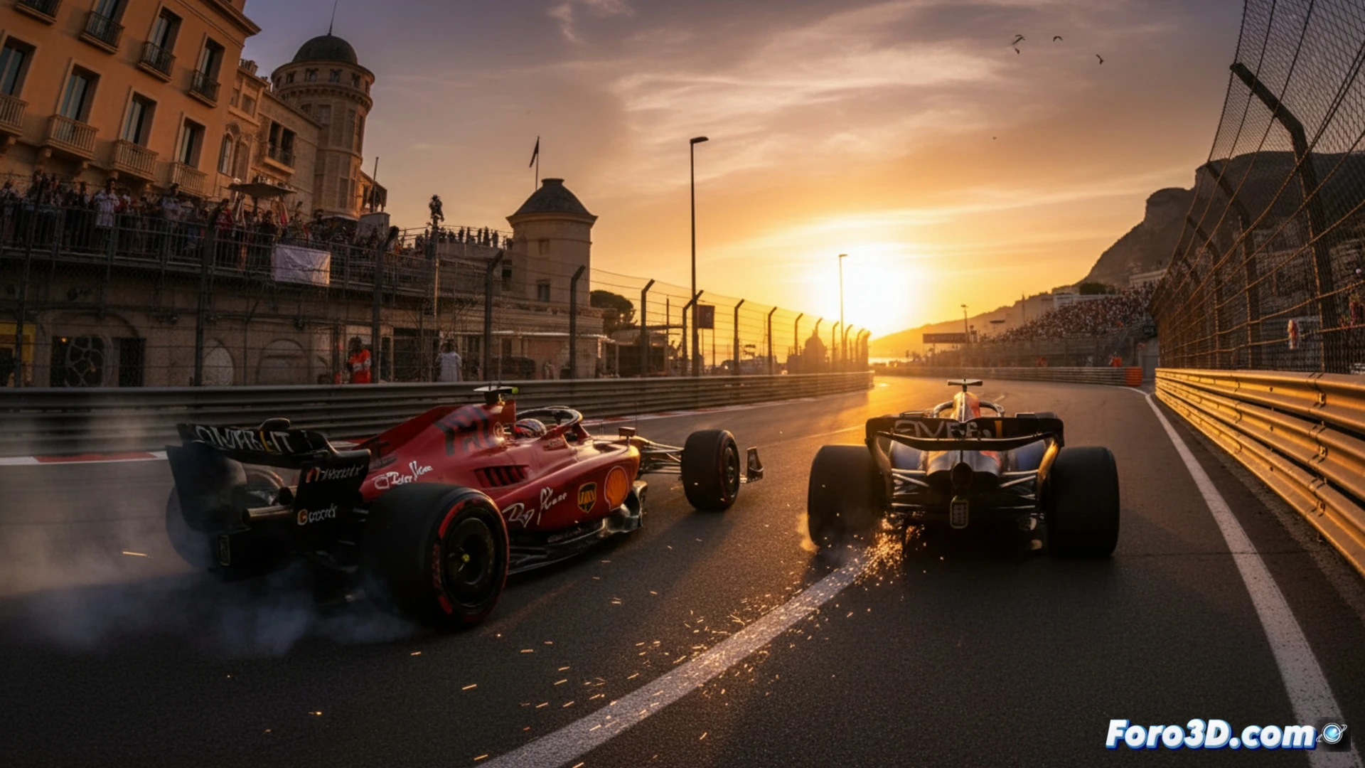 Los Aston Martin AMR26 compiten en pista, con superposiciones de datos 3D y telemetria fluyendo sobre sus chasis.