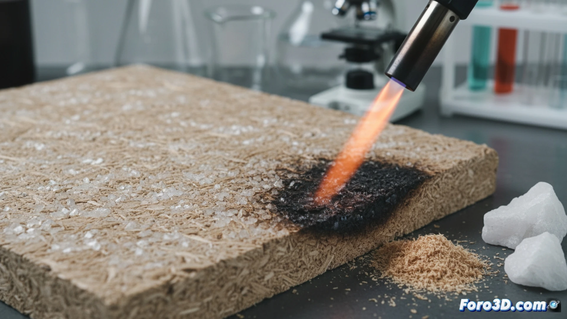 Un tablero ignífugo hecho de serrín y un mineral 