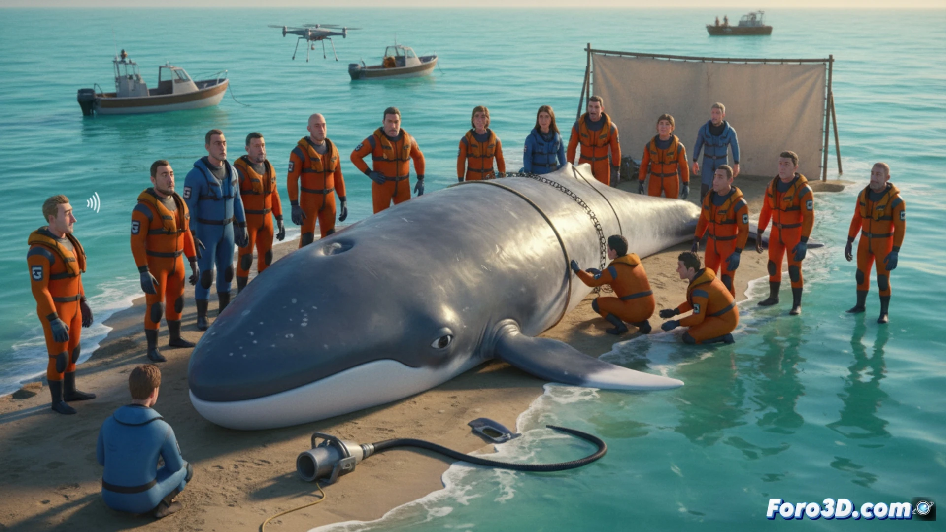 Visualización 3D en el rescate de un rorcual varado