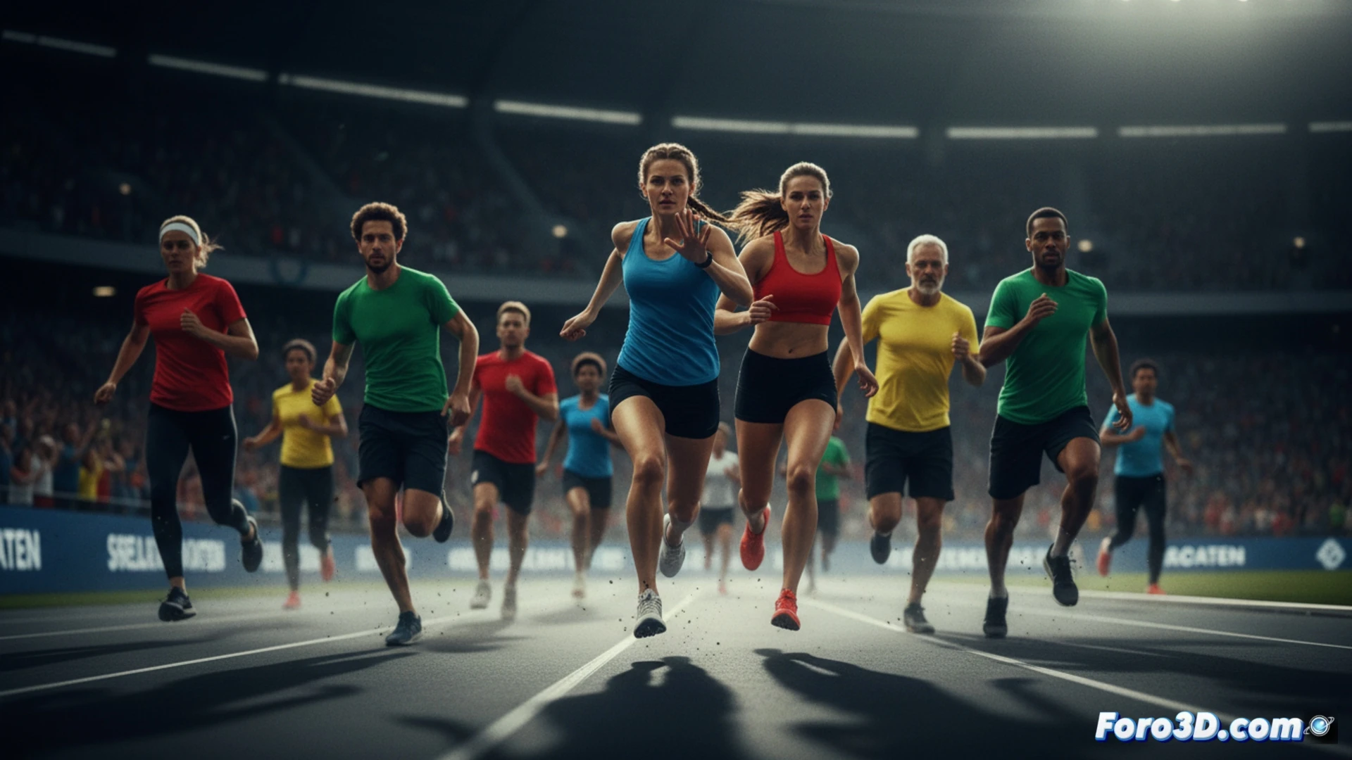 Visualizacion 3D de una ruta de marcha saludable en Huelva, mostrando datos de participacion y beneficios en tiempo real.