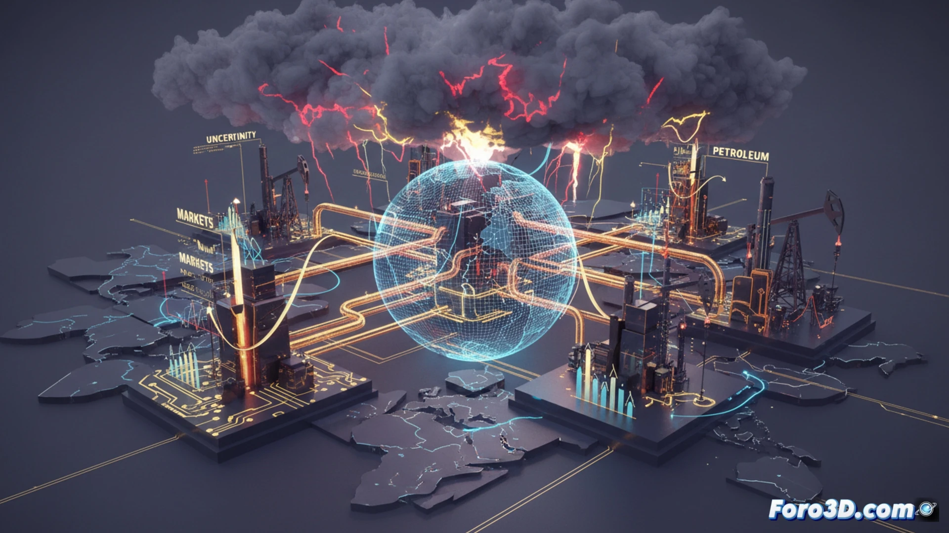 Visualizando la Geopolítica en 3D: Mercados, Petróleo e Incertidumbre
