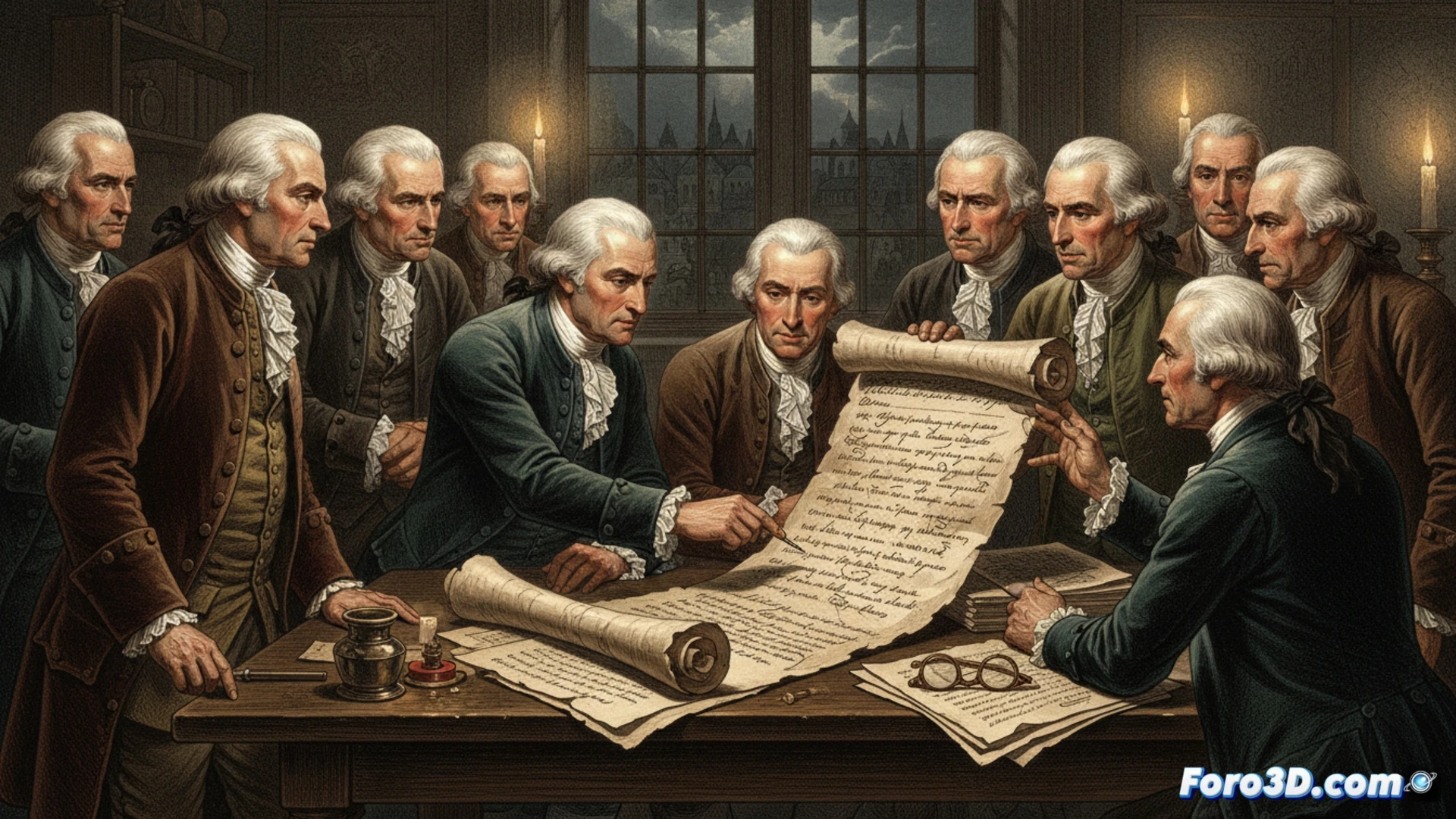 Modelo 3D interactivo del primer borrador manuscrito del Bill of Rights con anotaciones y cambios visibles.