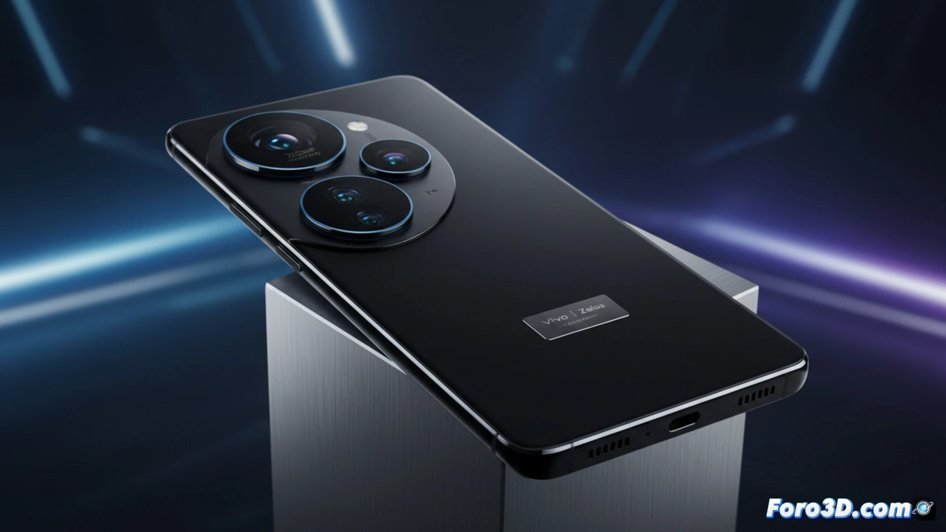 Smartphone Vivo X300 Ultra sobre un escritorio con un modelo 3D en pantalla y herramientas de diseño.