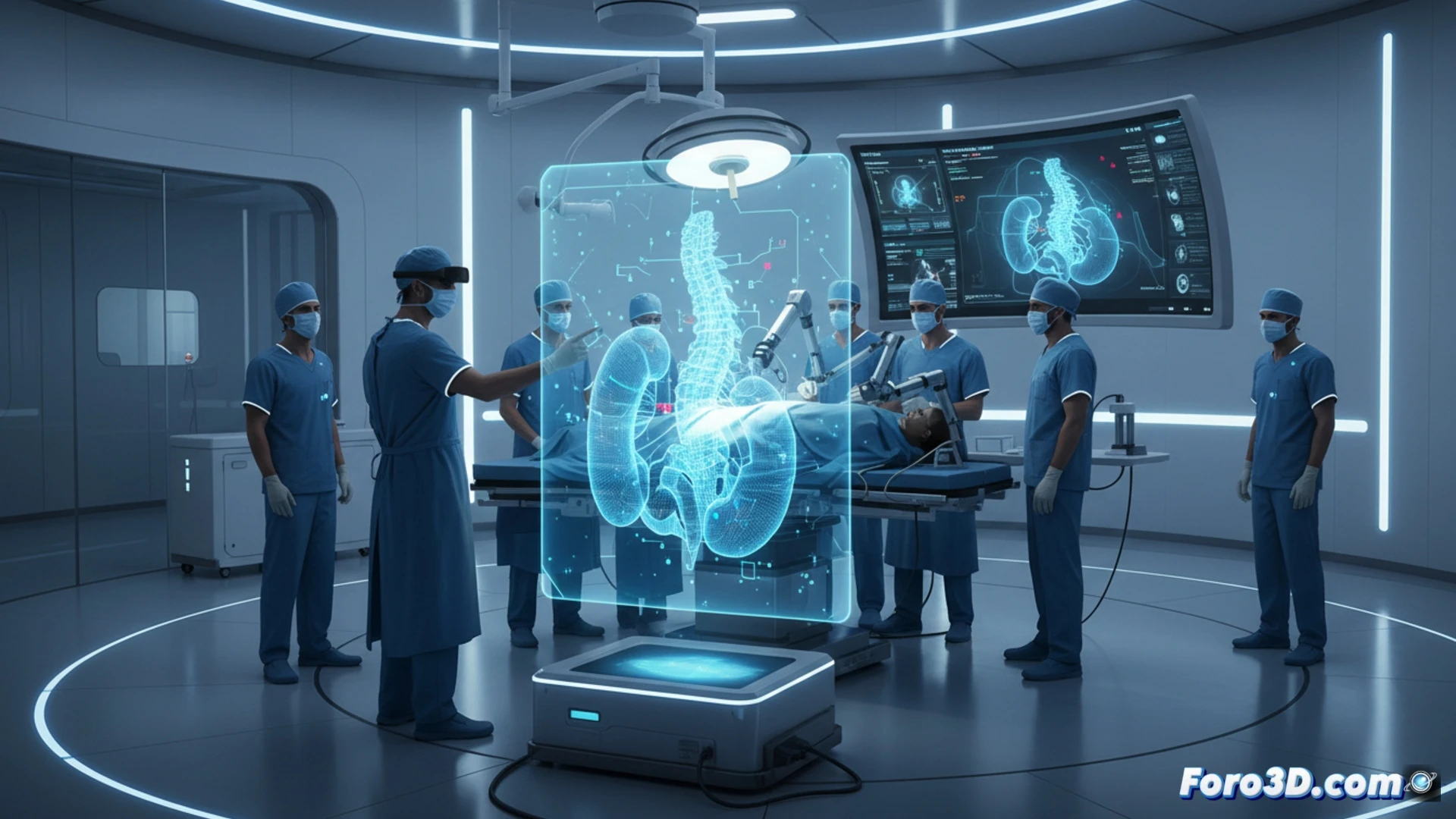 Un cirujano sostiene un modelo 3D del corazón de un paciente, mientras en la pantalla se ve la planificación quirúrgica digital.