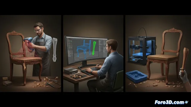 Escáner 3D y modelado para restaurar muebles antiguos